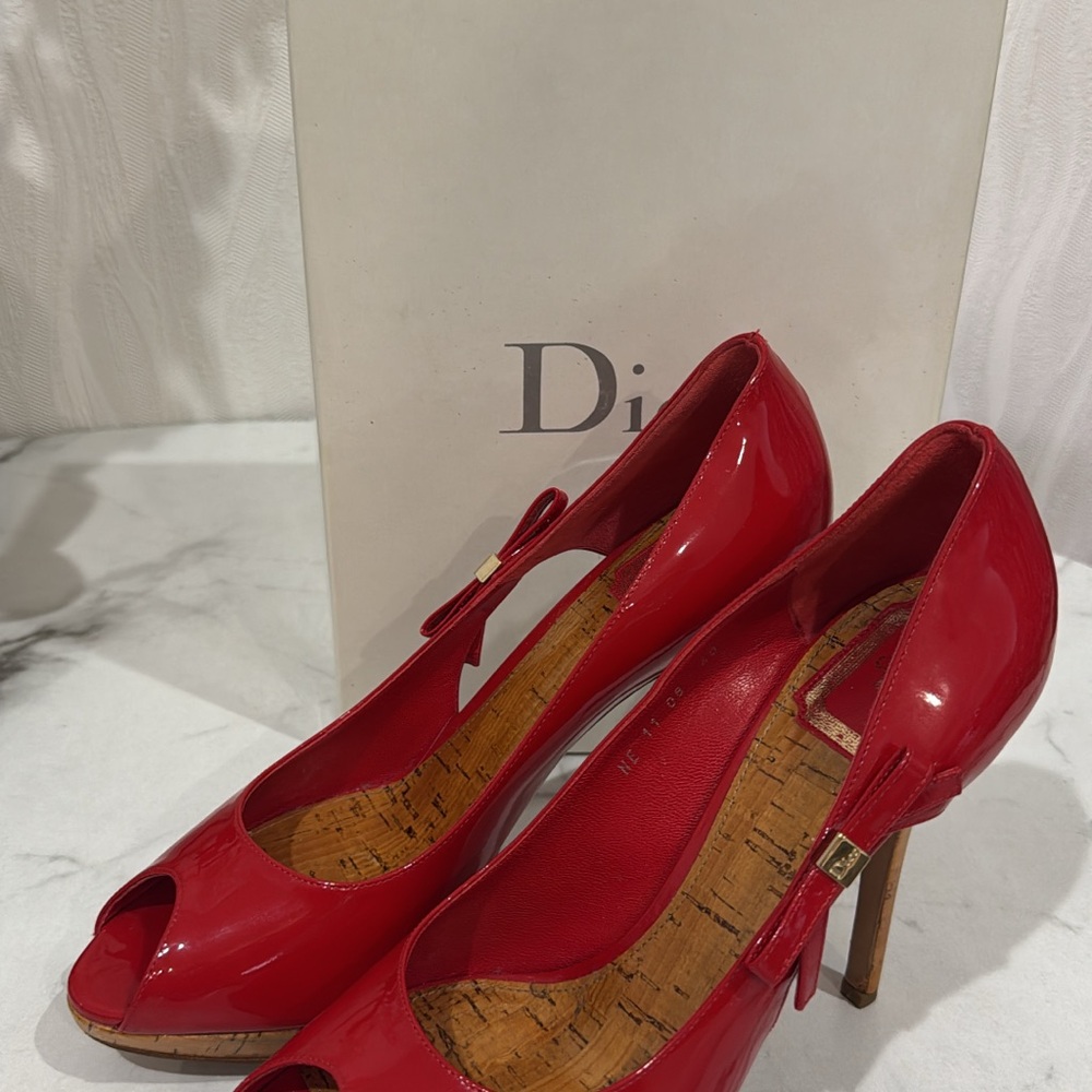 Dior Glossy Red Peep-Toe Heels